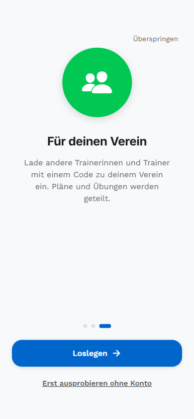 Vereinsmodus mit Demo-Schaltfläche
